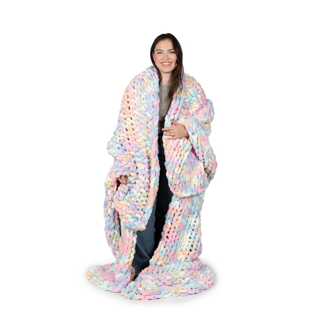 Handgestrickte Chenille Kuscheldecke - KomfortKissen.de