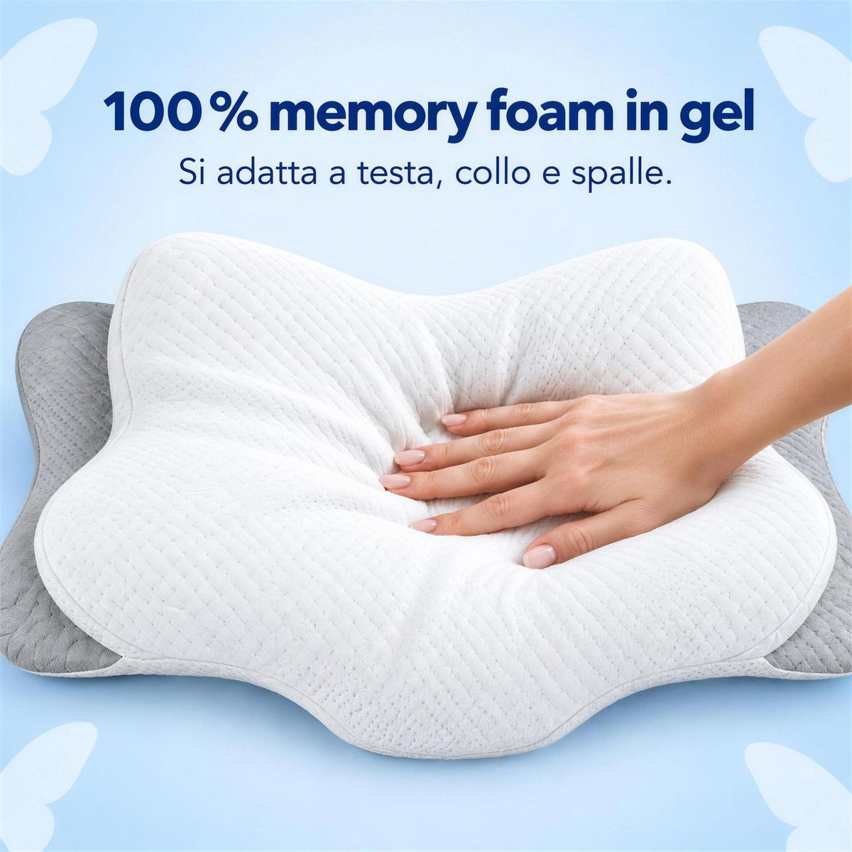 100% memory foam in gel – si adatta a testa, collo e spalle